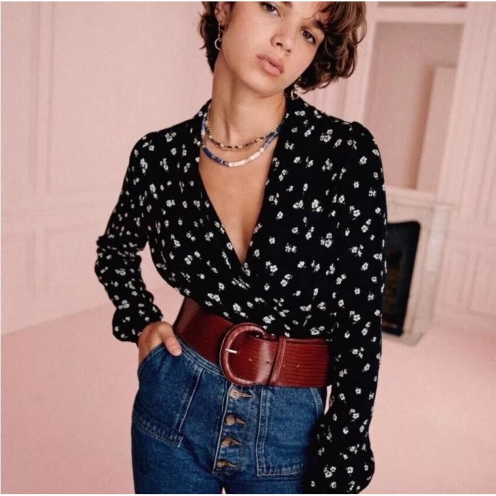 Sézane Abelia Blouse two toned jacquard